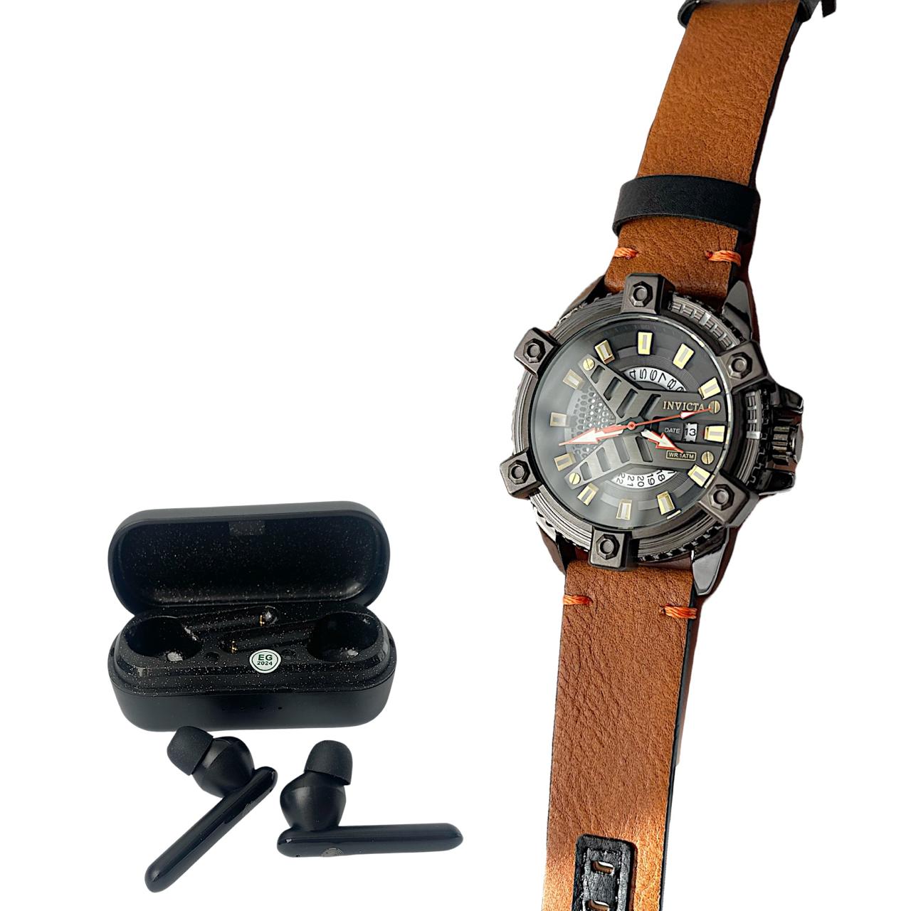 INVICTA PULSO CUERA + AUDIFONOS