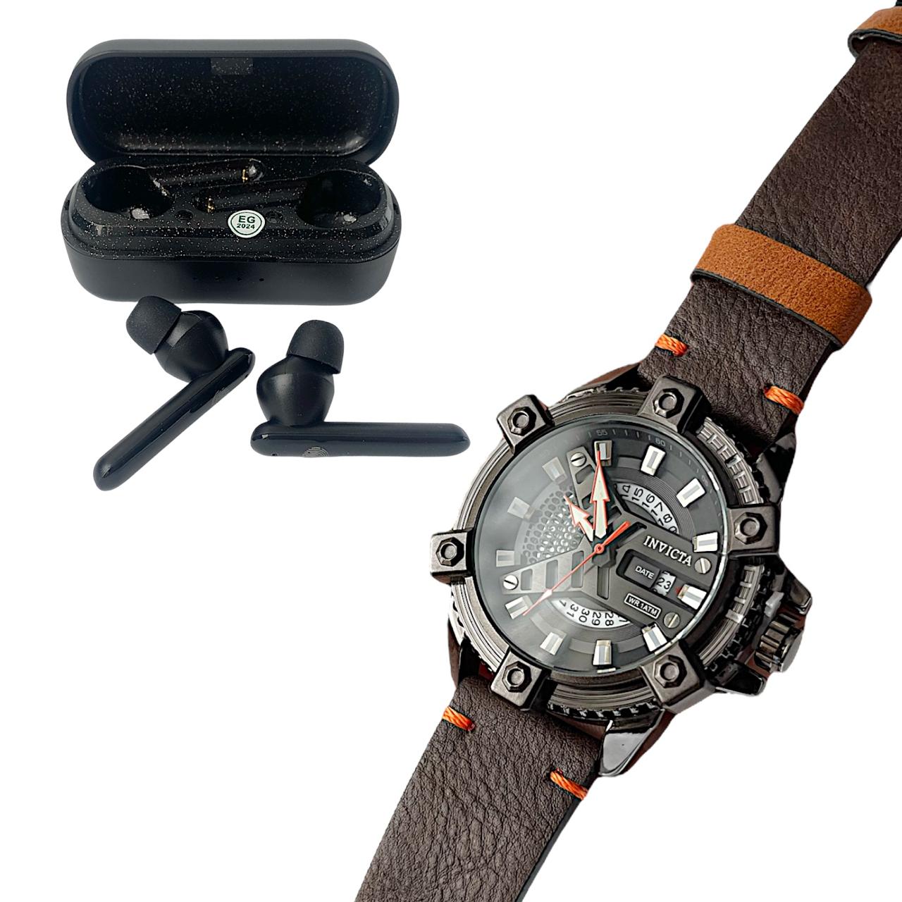 INVICTA PULSO CUERA + AUDIFONOS