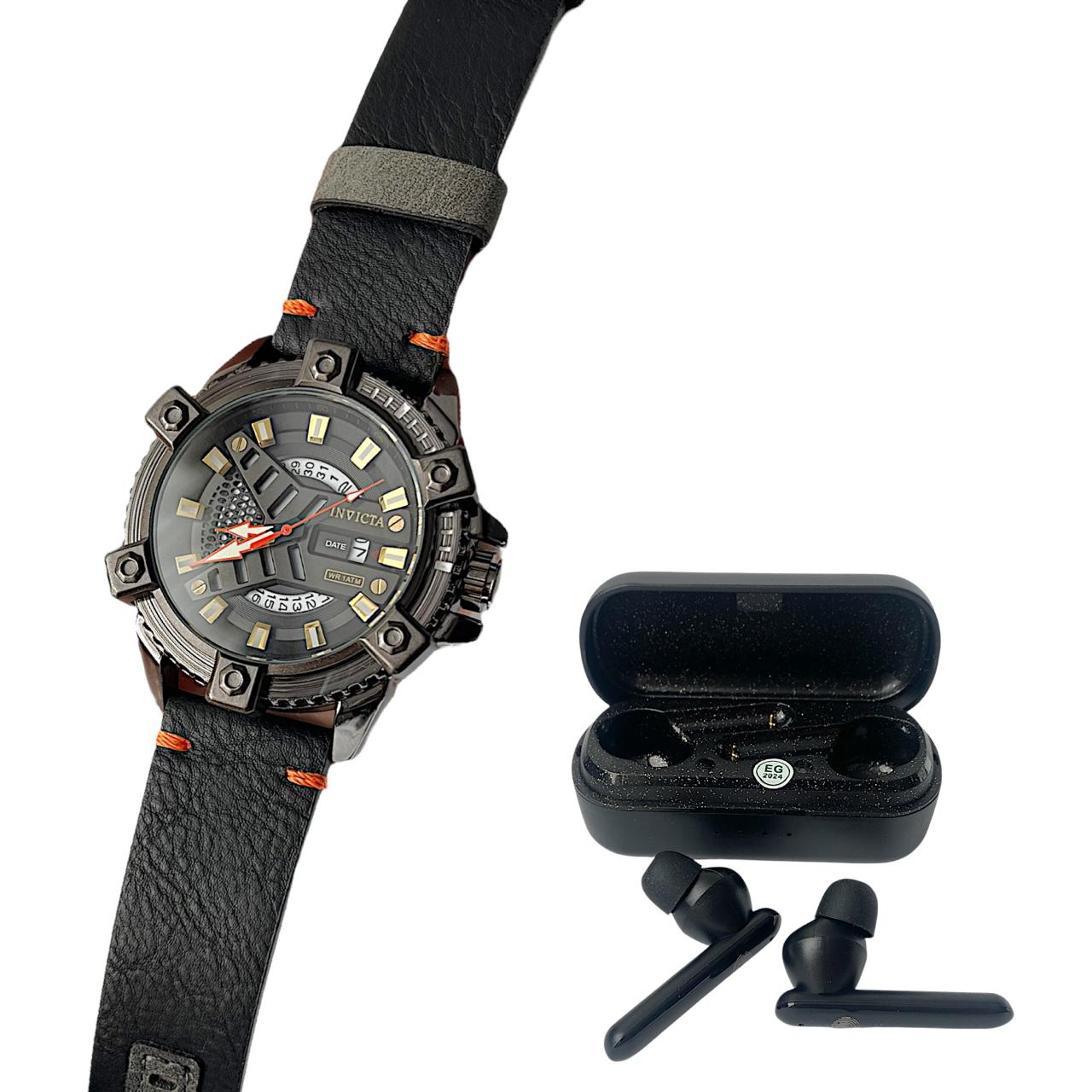 INVICTA PULSO CUERA + AUDIFONOS
