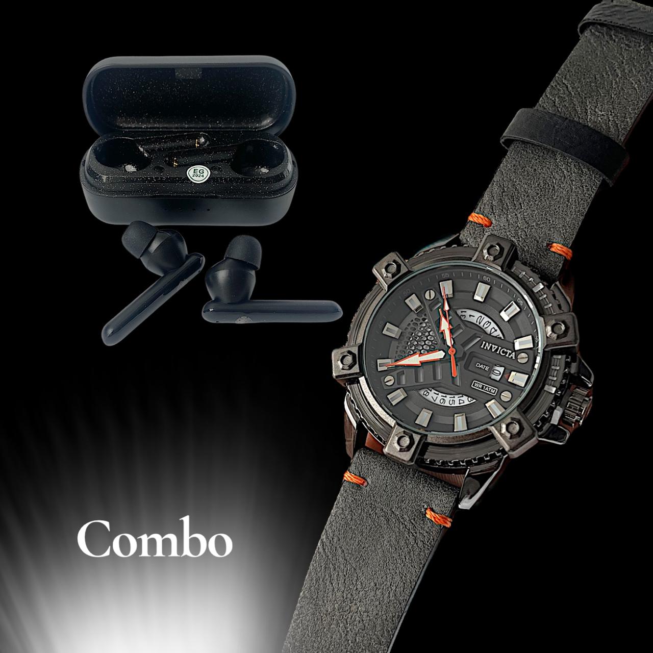 INVICTA PULSO CUERA + AUDIFONOS