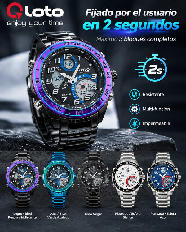 Reloj LOTO doble hora deportivo con estuche de regalo , acero inoxidable