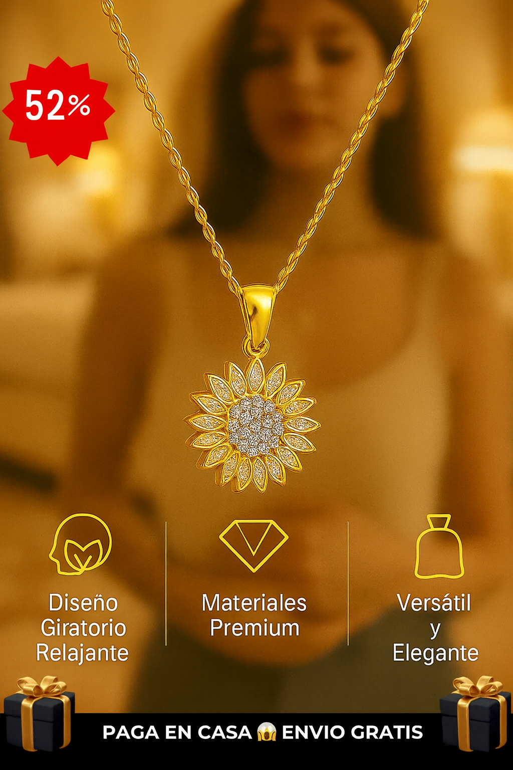 ✨ Collar Girasol Giratorio – Tu amuleto de optimismo y resiliencia ✨