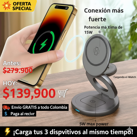 Cargador Inalámbrico 3 en 1 Magnético — Potencia, Estilo y Comodidad en un Solo Dispositivo