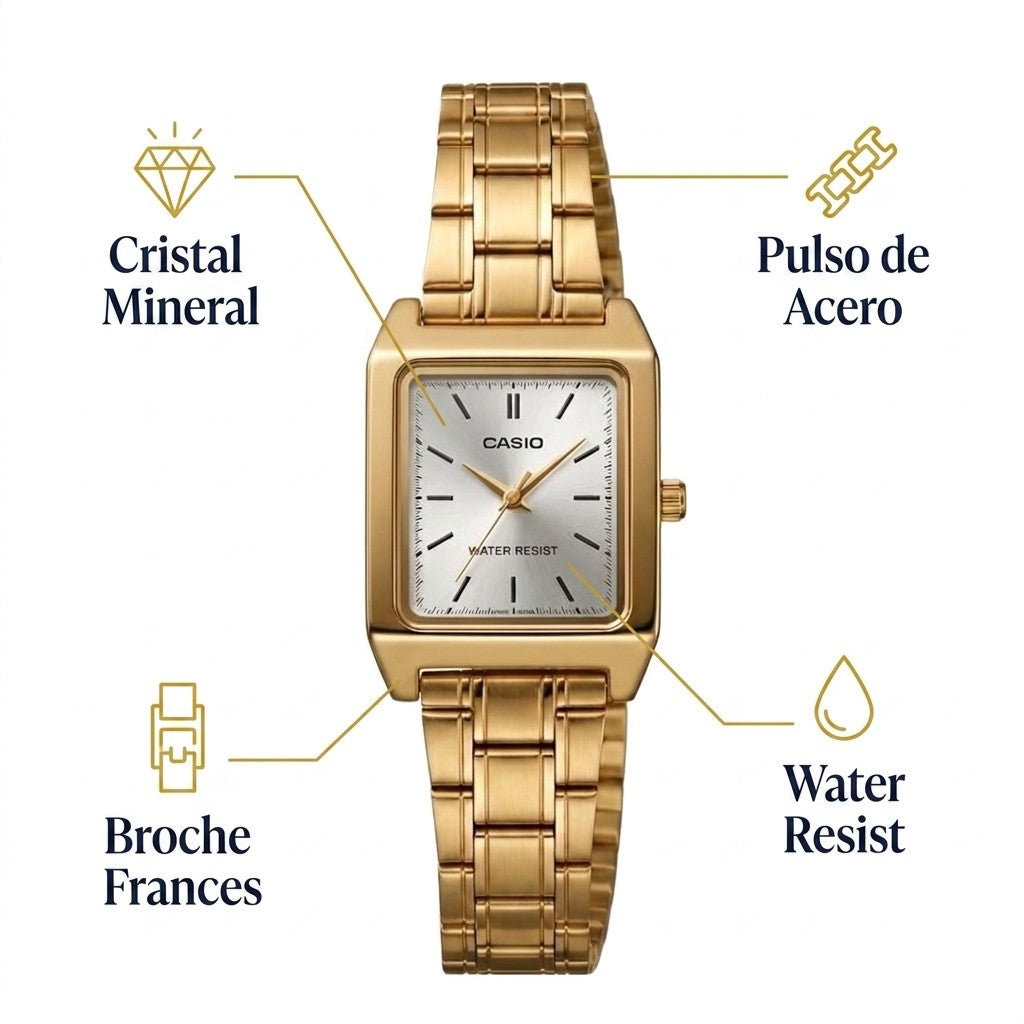 Reloj Rectangular Casio Reloj Casio Dama Rectangular — Elegancia en Acero – CONFORT